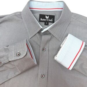 Butter Cloth Mens Size Large Gray Cotton Long Sleeve‎ Button Down Shirt